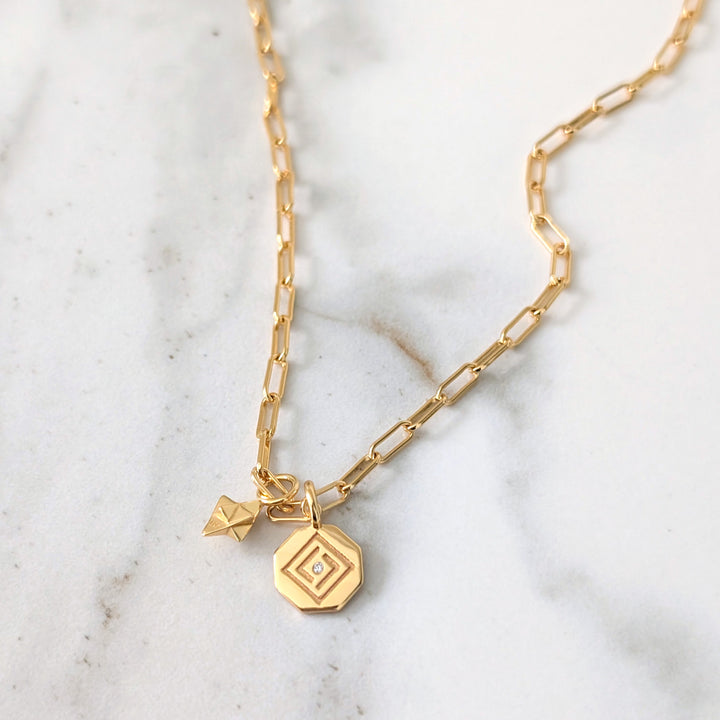 18 carat gold plated sterling silver Lapis London octagonal disc and tetrahedron star pendant necklace 