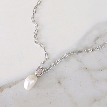 Statement Pearl necklace in silver by Lapis London
