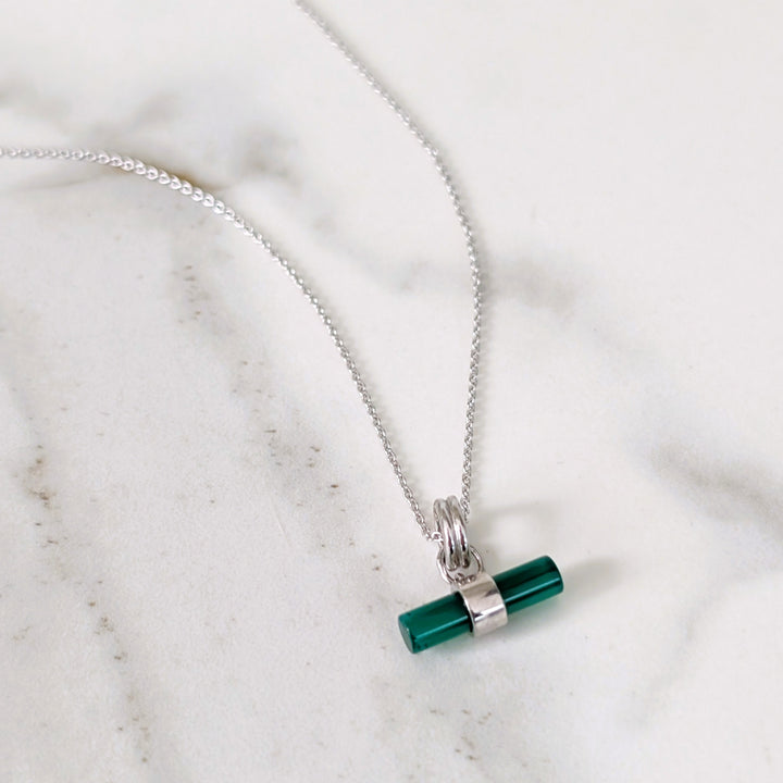 sterling silver green onyx t-bar necklace