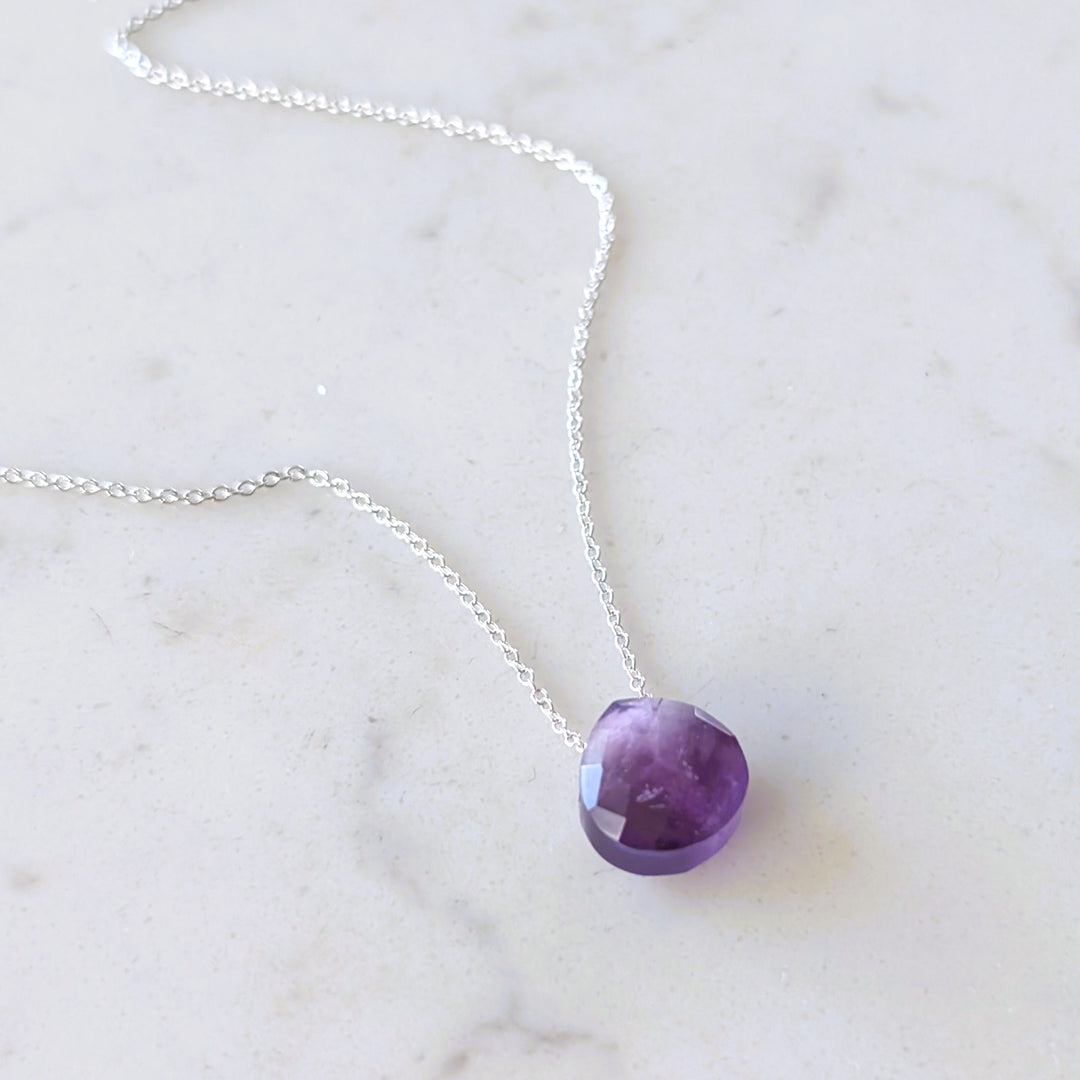 silver amethyst February birthstone teardrop pendant necklace
