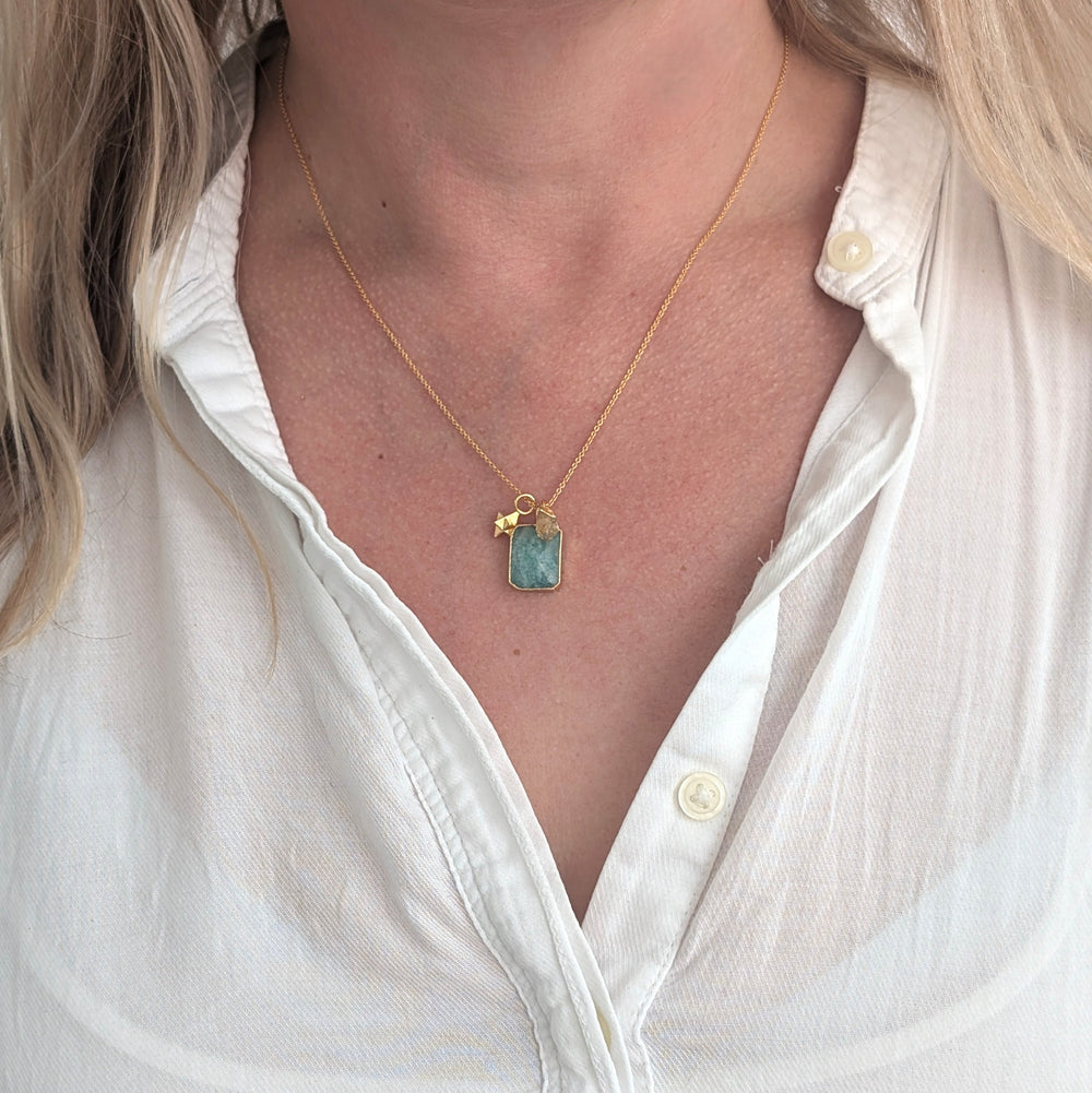 Amazonite, citrine and star charm pendant necklace