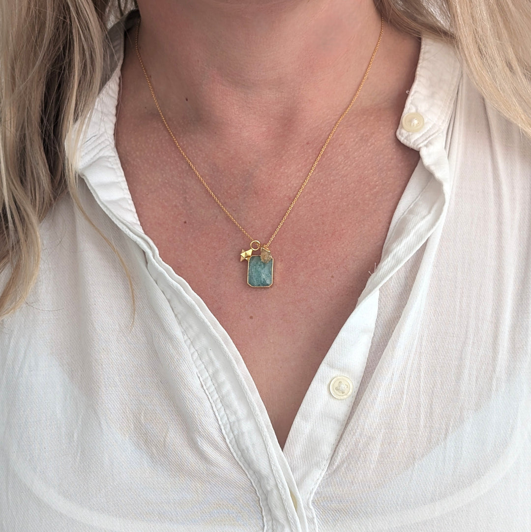 Amazonite, citrine and star charm pendant necklace