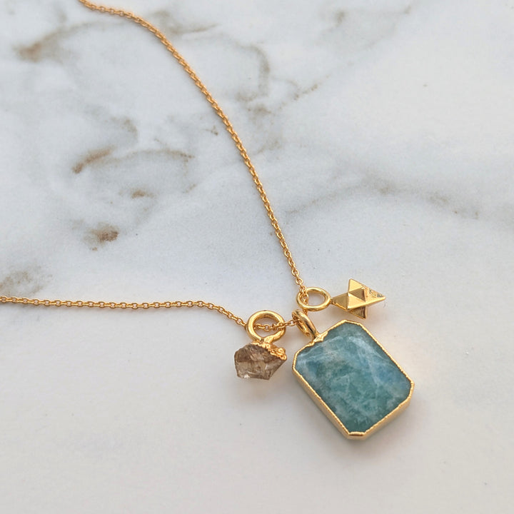 Amazonite, citrine and star charm pendant necklace