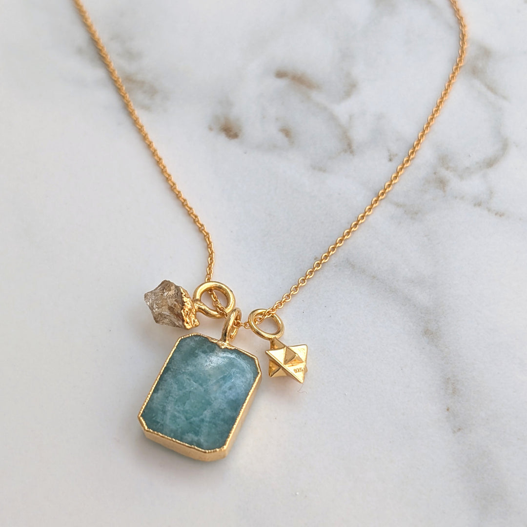 Amazonite, citrine and star charm pendant necklace