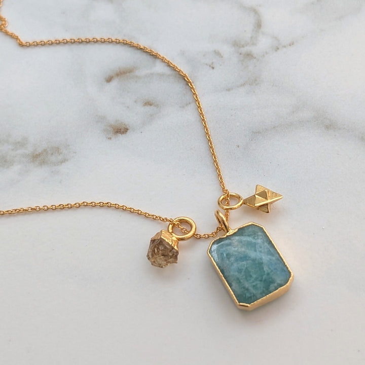 Amazonite, citrine and star charm pendant necklace