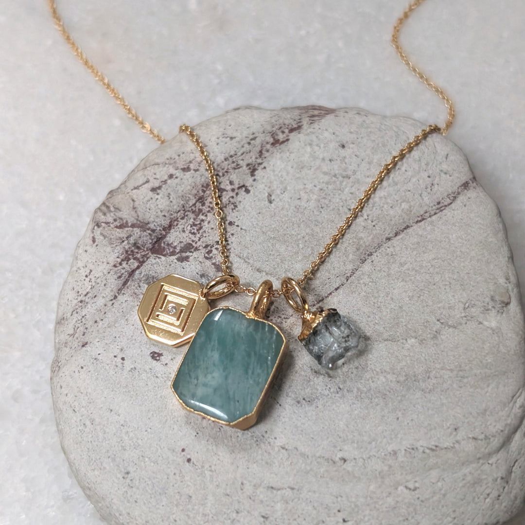 The Trio Amazonite, Aquamarine and Charm Necklace