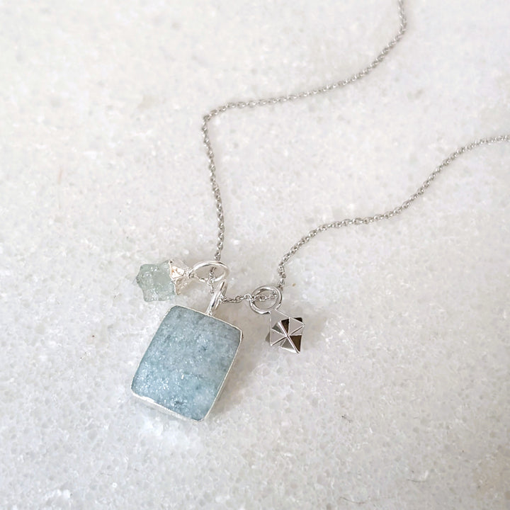 The Trio Aquamarine and Charm Necklace