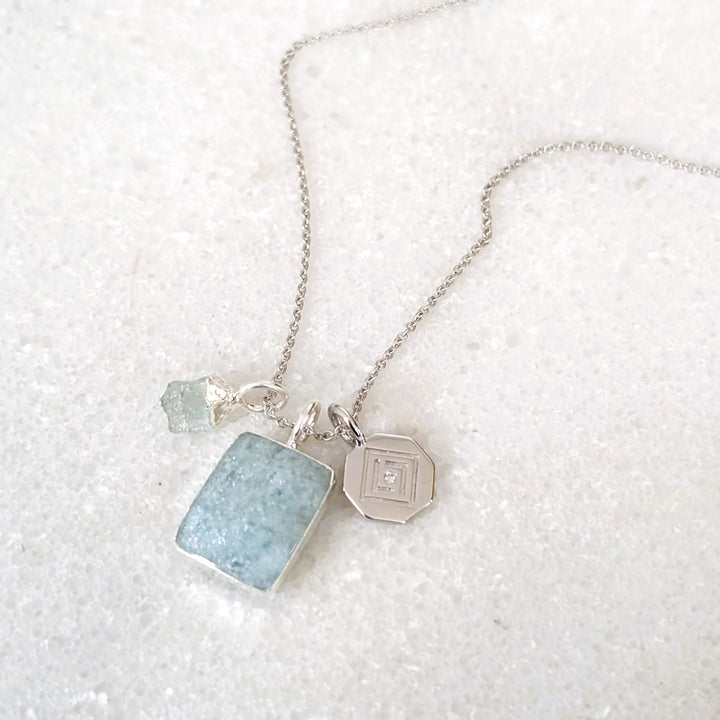 The Trio Aquamarine and Charm Necklace