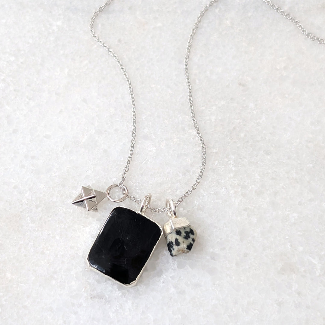 silver black onyx pendant charm necklace 