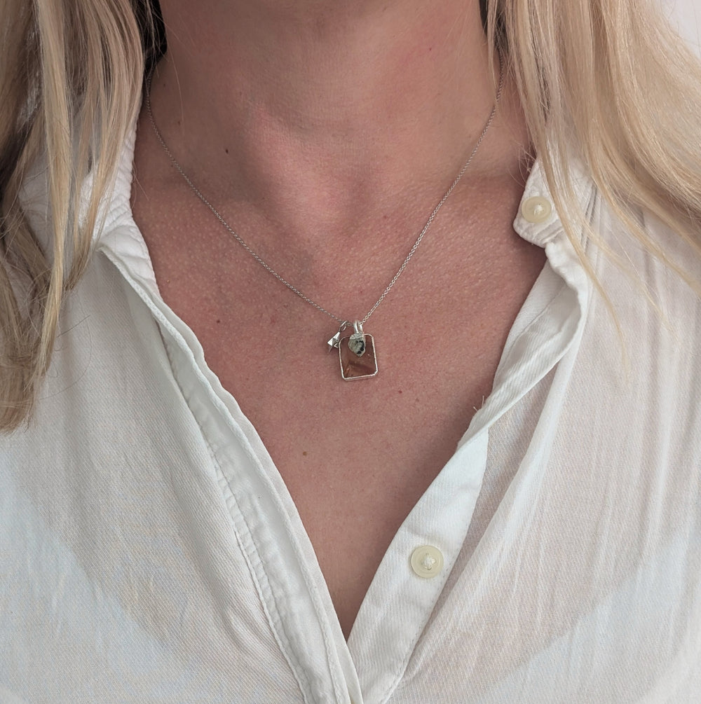 silver citrine and dalmatian jasper gemstone pendant necklace