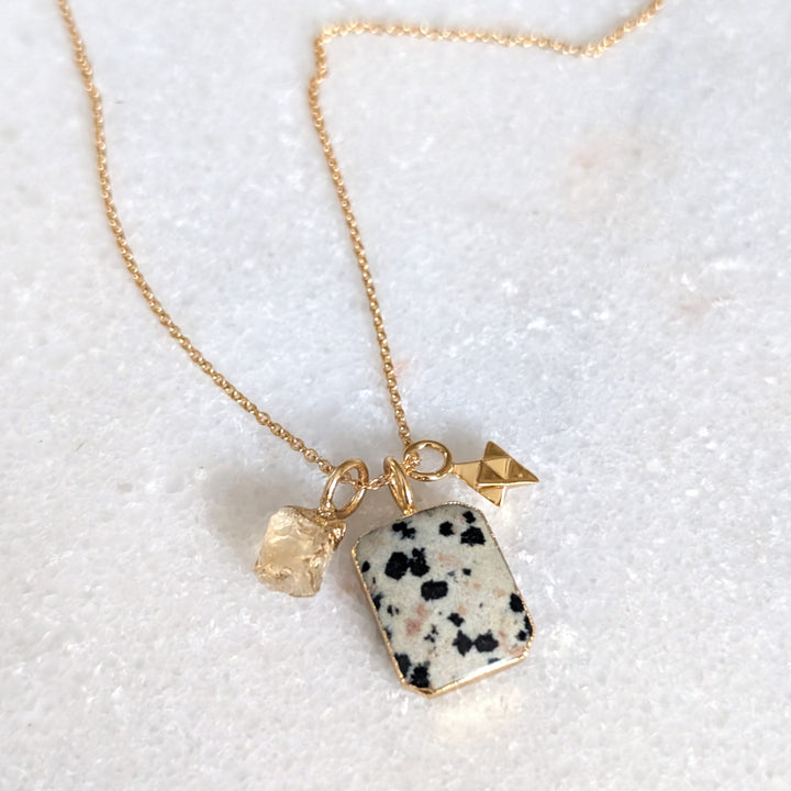 Gold necklace with a dalmatian jasper pendant 