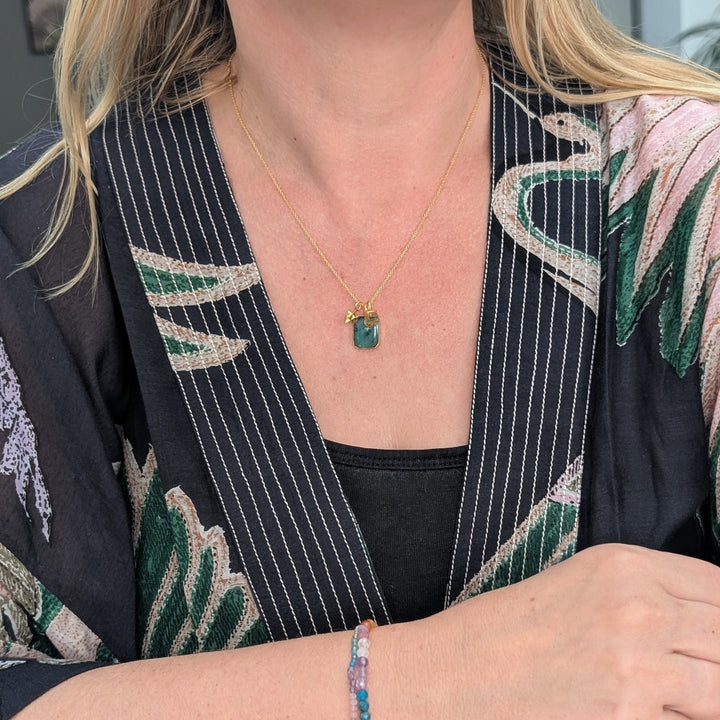gold emerald, citrine and charm pendant necklace 