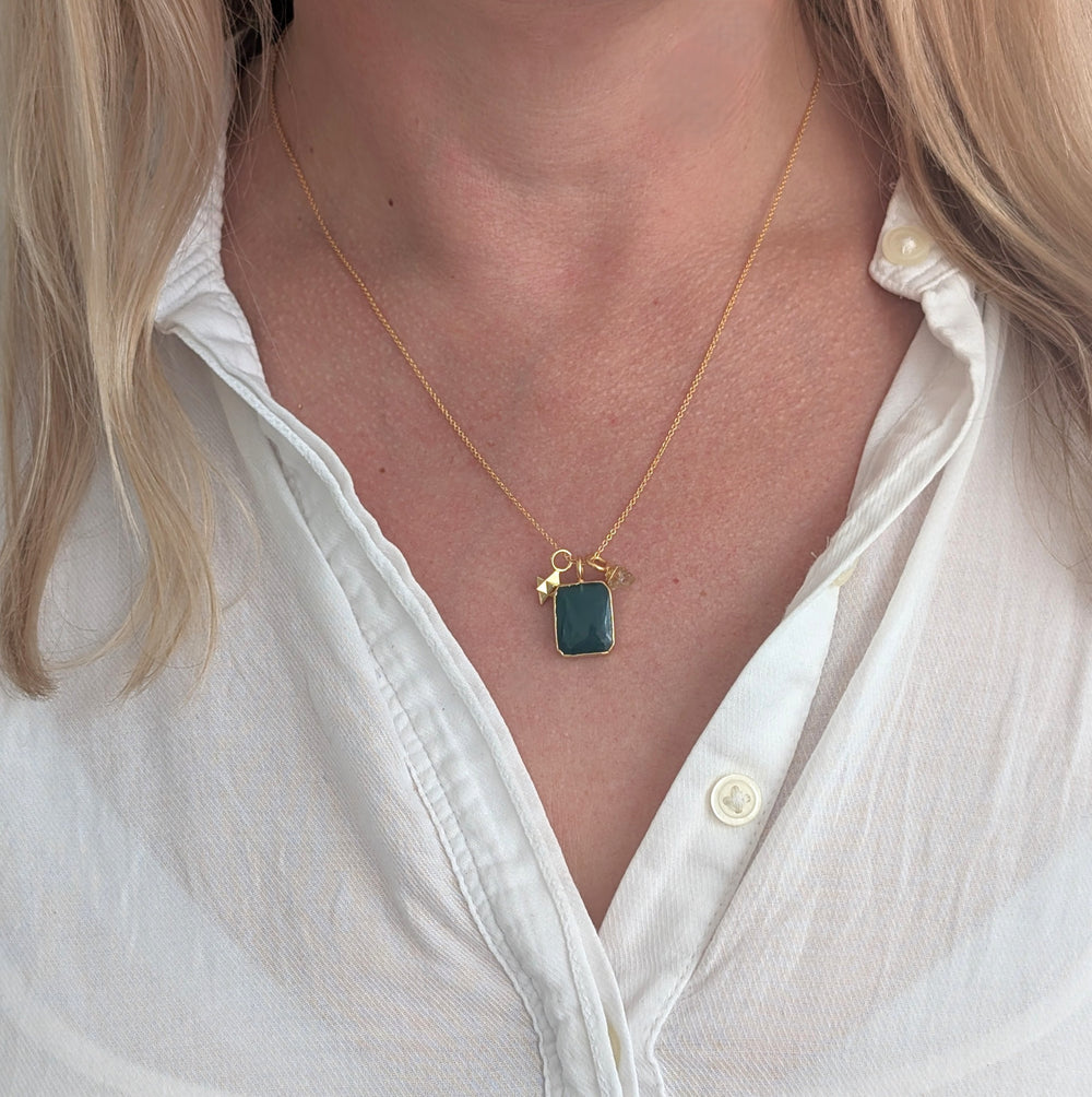 gold green onyx, citrine and star charm pendant necklace