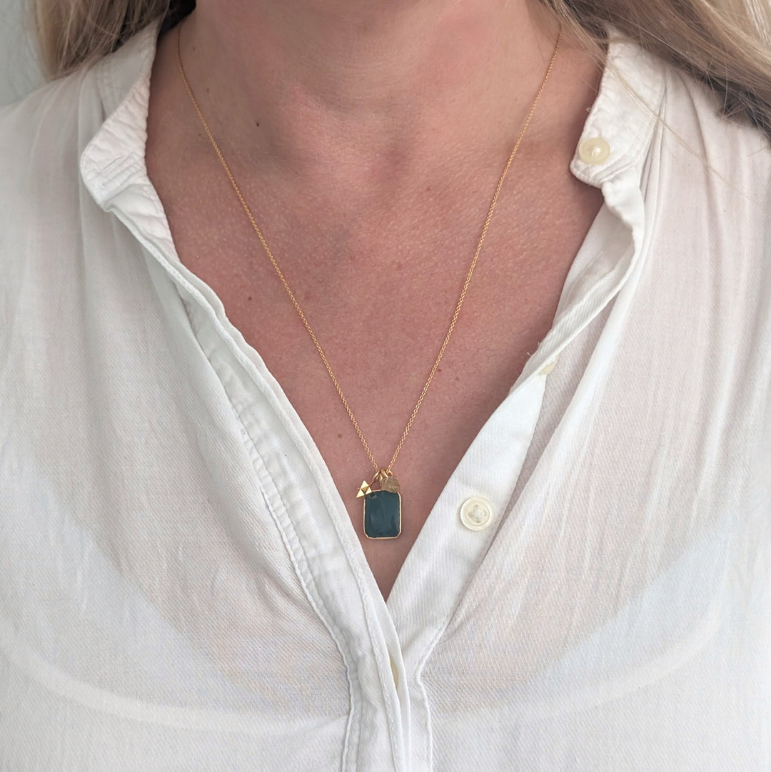 gold green onyx, citrine and star charm pendant necklace