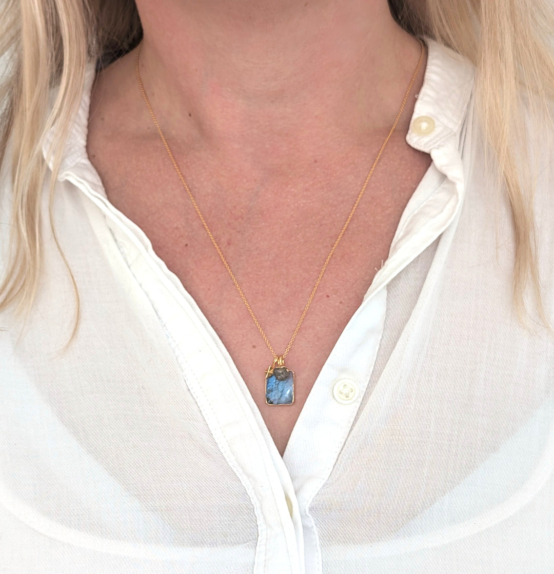 Gold labradorite and charm pendant necklace 