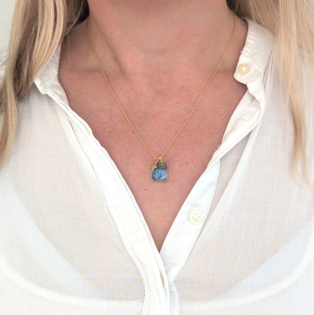 Gold labradorite and charm pendant necklace 