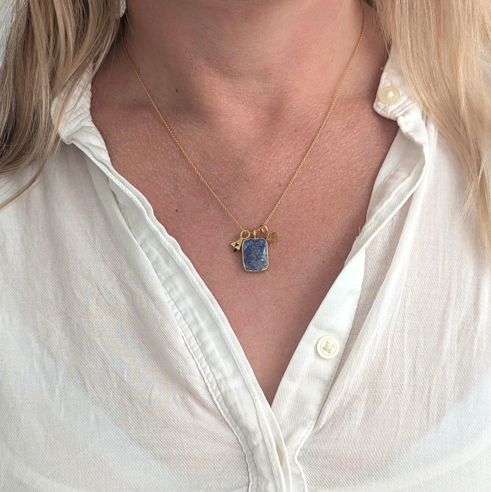lapis lazuli, citrine and tetrahedron star charm pendant necklace 