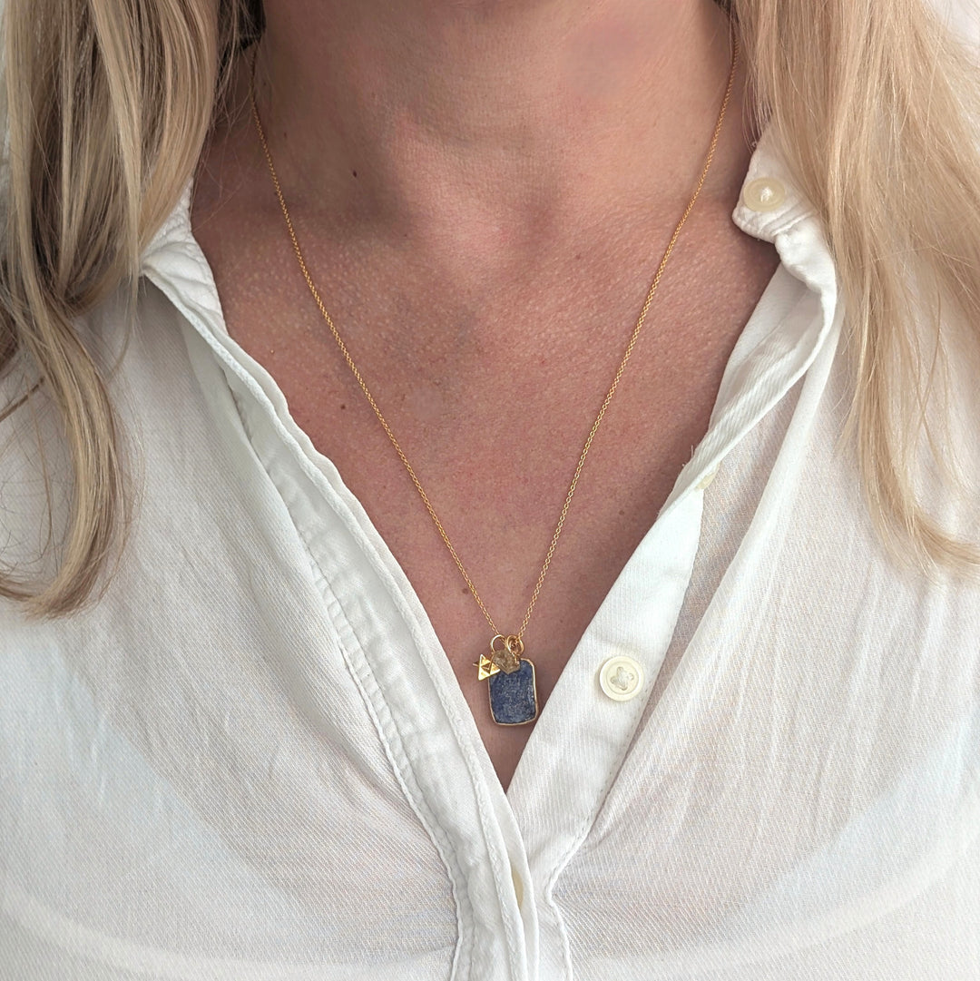 lapis lazuli, citrine and tetrahedron star charm pendant necklace 