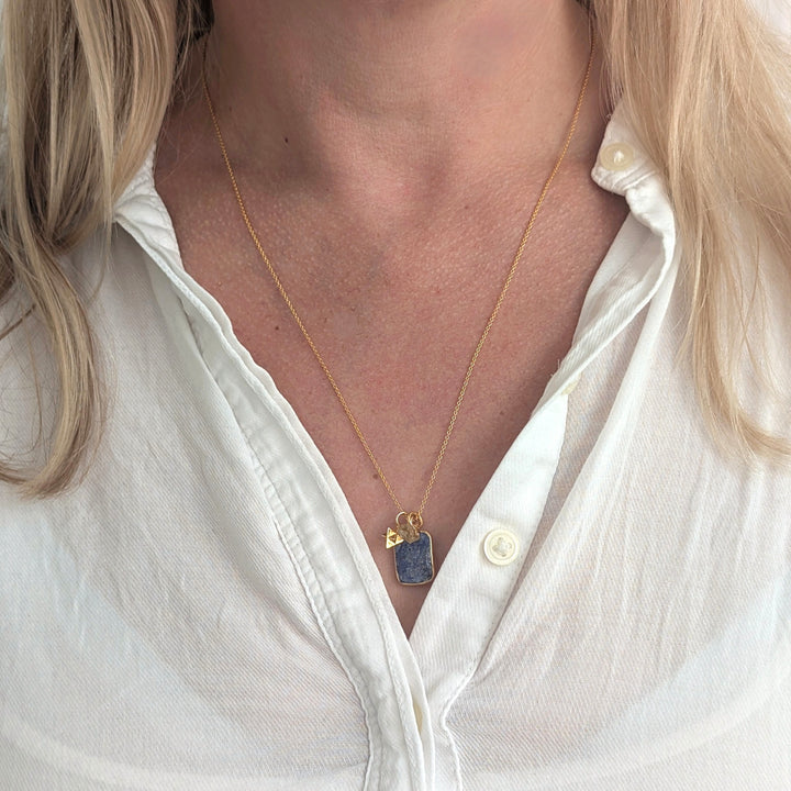 lapis lazuli, citrine and tetrahedron star charm pendant necklace 