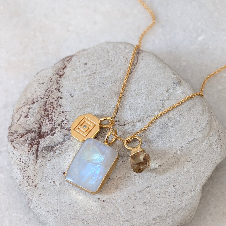 The Trio Moonstone, Citrine and Charm Necklace