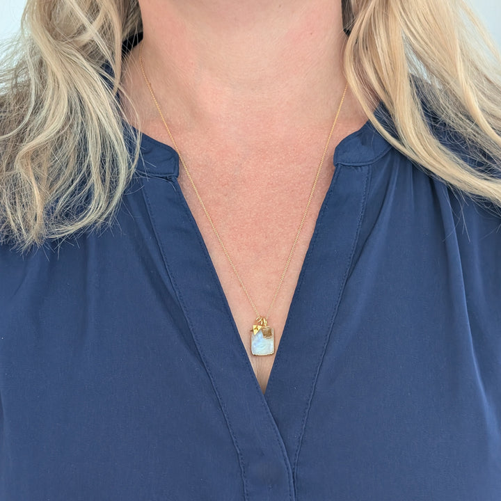 gold plated moonstone, citrine and tetrahedron star charm pendant charm necklace 