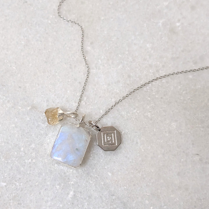 The Trio Moonstone, Citrine and Charm Necklace