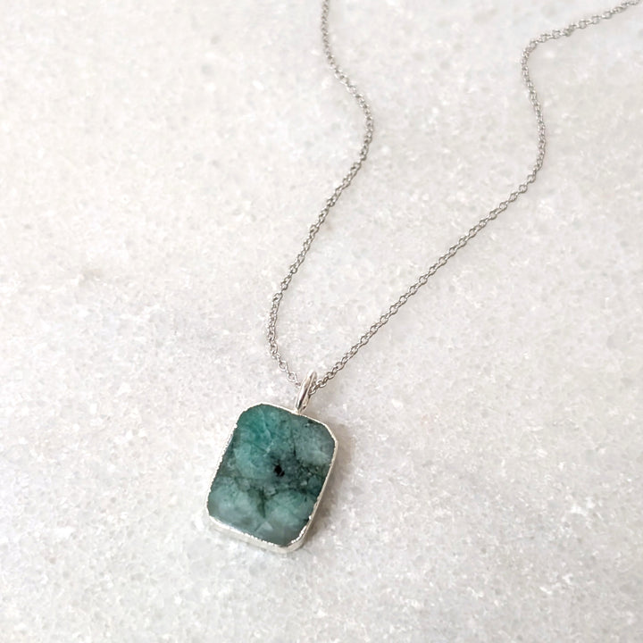 sterling silver emerald rectangular pendant necklace 