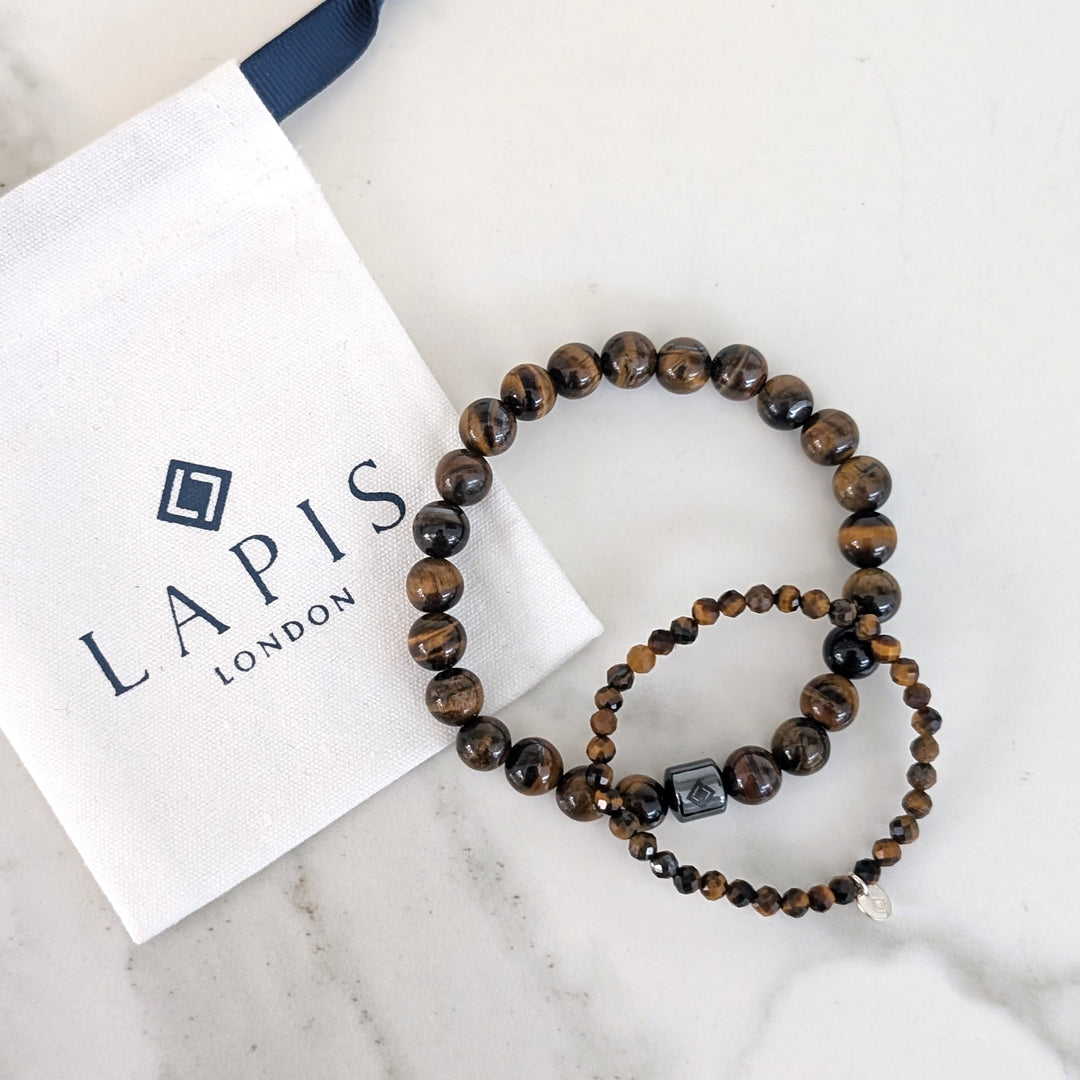 Tiger's Eye "Daddy and Me" gemstone bracelet set