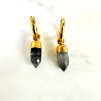 tourmalinated quartz spike charm hoop earrings