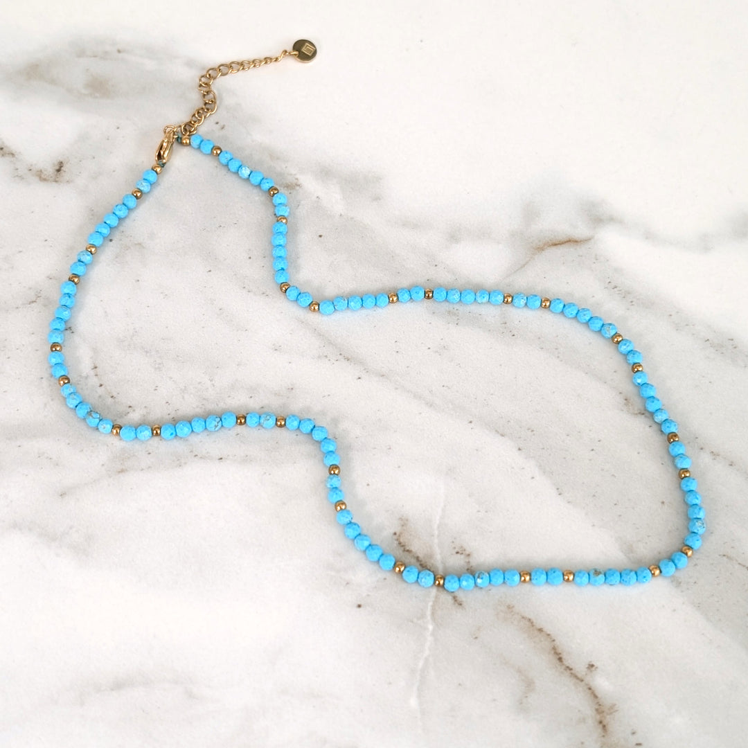 turquoise gemstone and gold bead necklace 