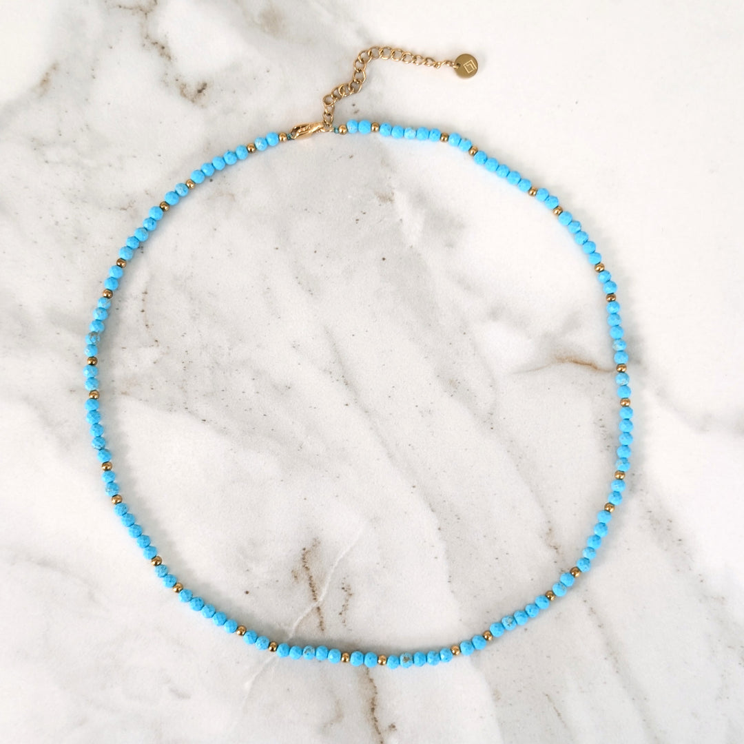turquoise gemstone and gold bead necklace 
