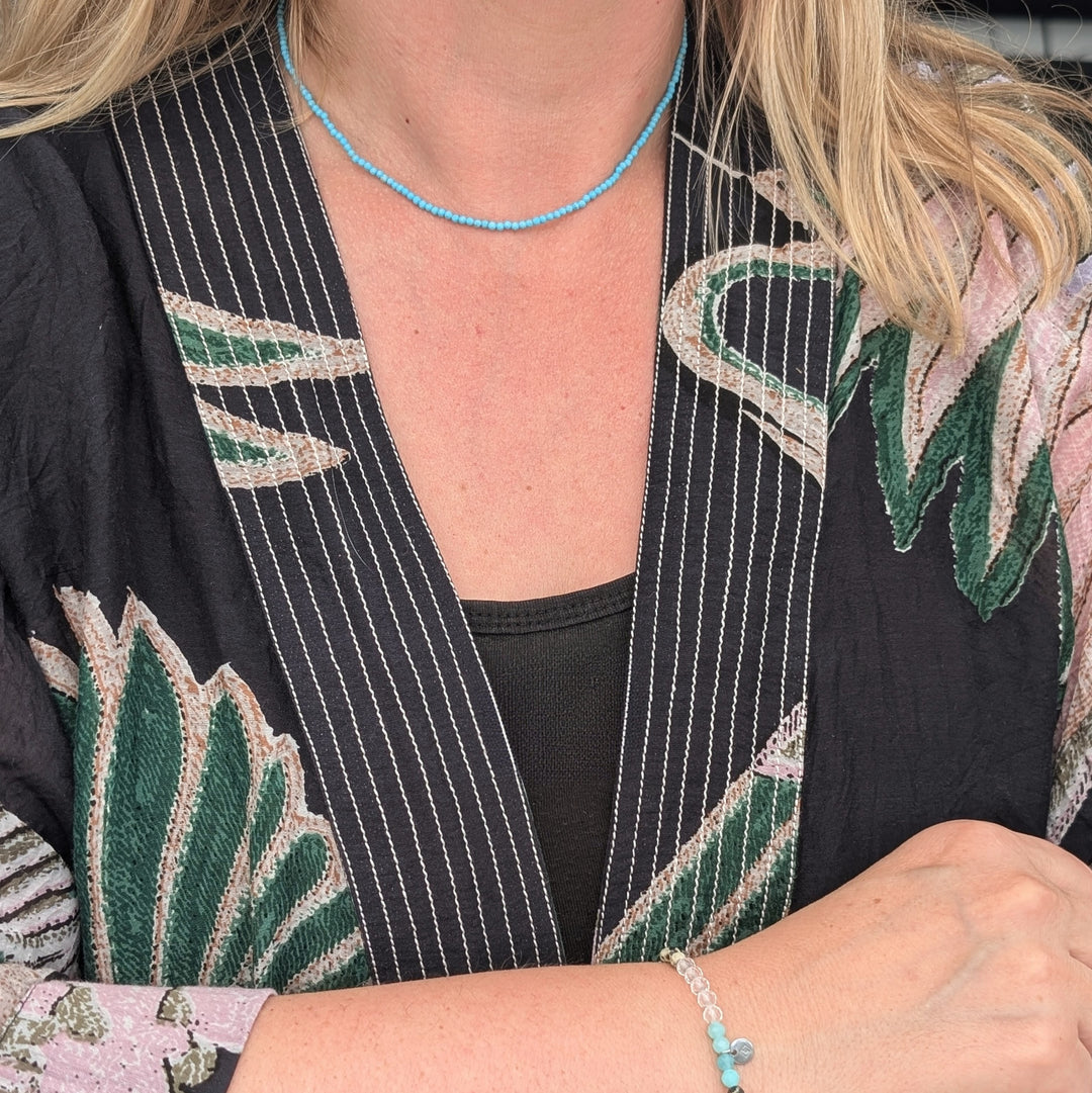 skinny turquoise gemstone beaded necklace 