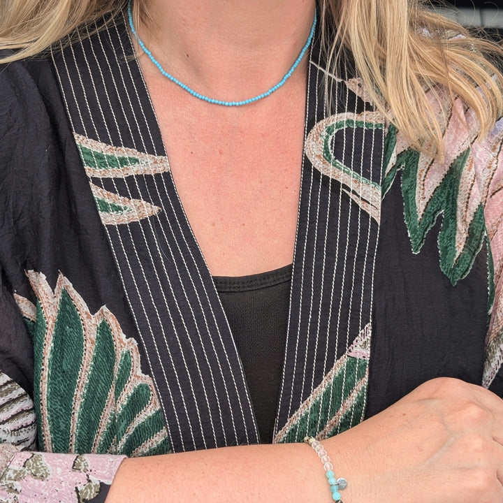 skinny turquoise gemstone beaded necklace 
