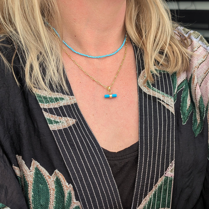skinny turquoise gemstone beaded necklace 