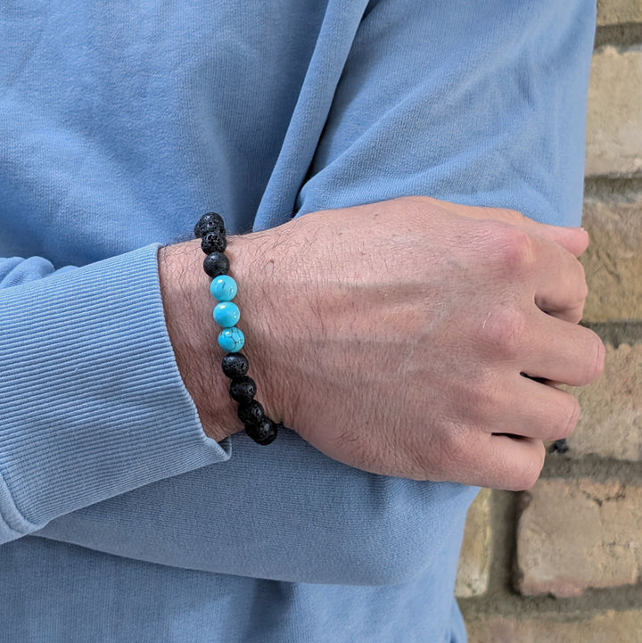 men's turquoise and lava stone bead December birthstone bracelet