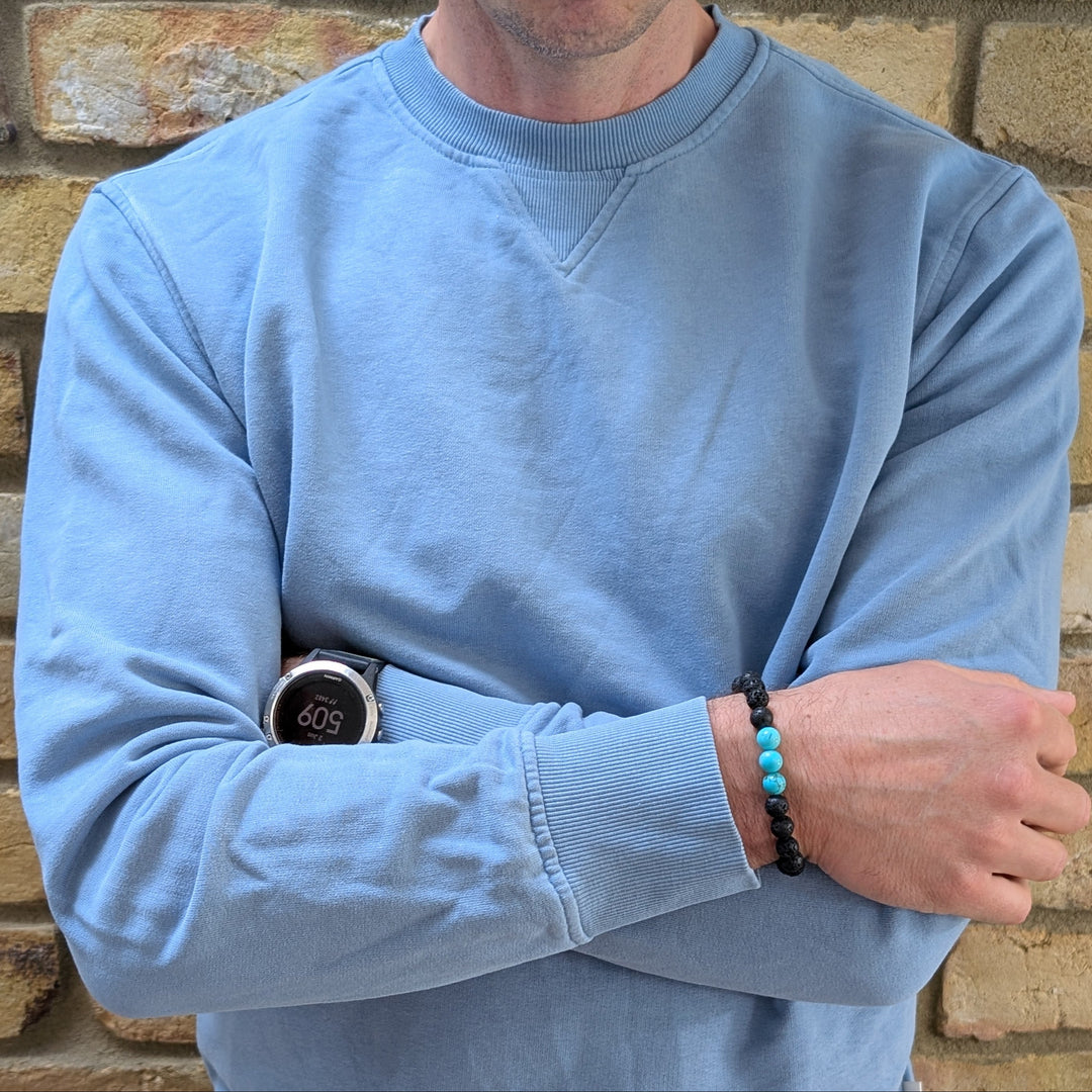 men's turquoise and lava stone bead December birthstone bracelet