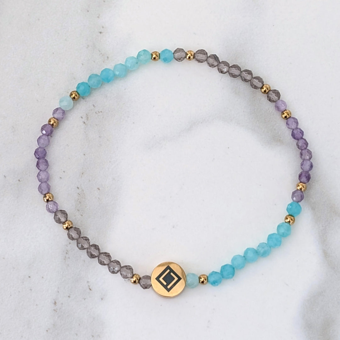 Amazonite, Amethyst and Smokey Quartz Virgo Zodiac Gemstone Bracelet 