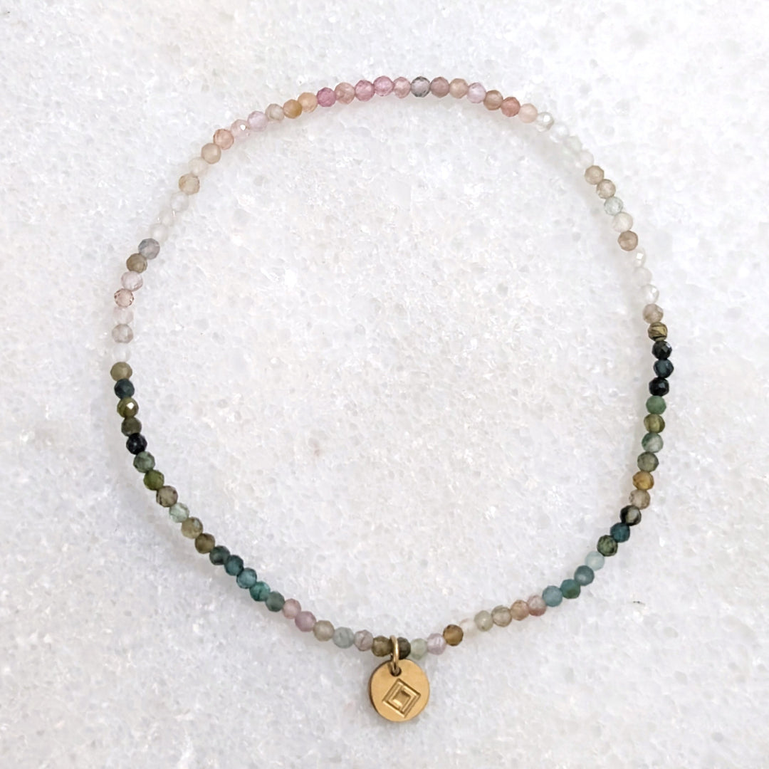 skinny watermelon tourmaline gemstone bracelet 