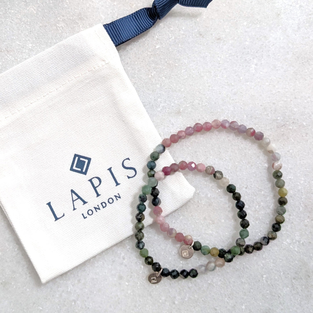 watermelon tourmaline "mummy and me" gemstone bracelet set

