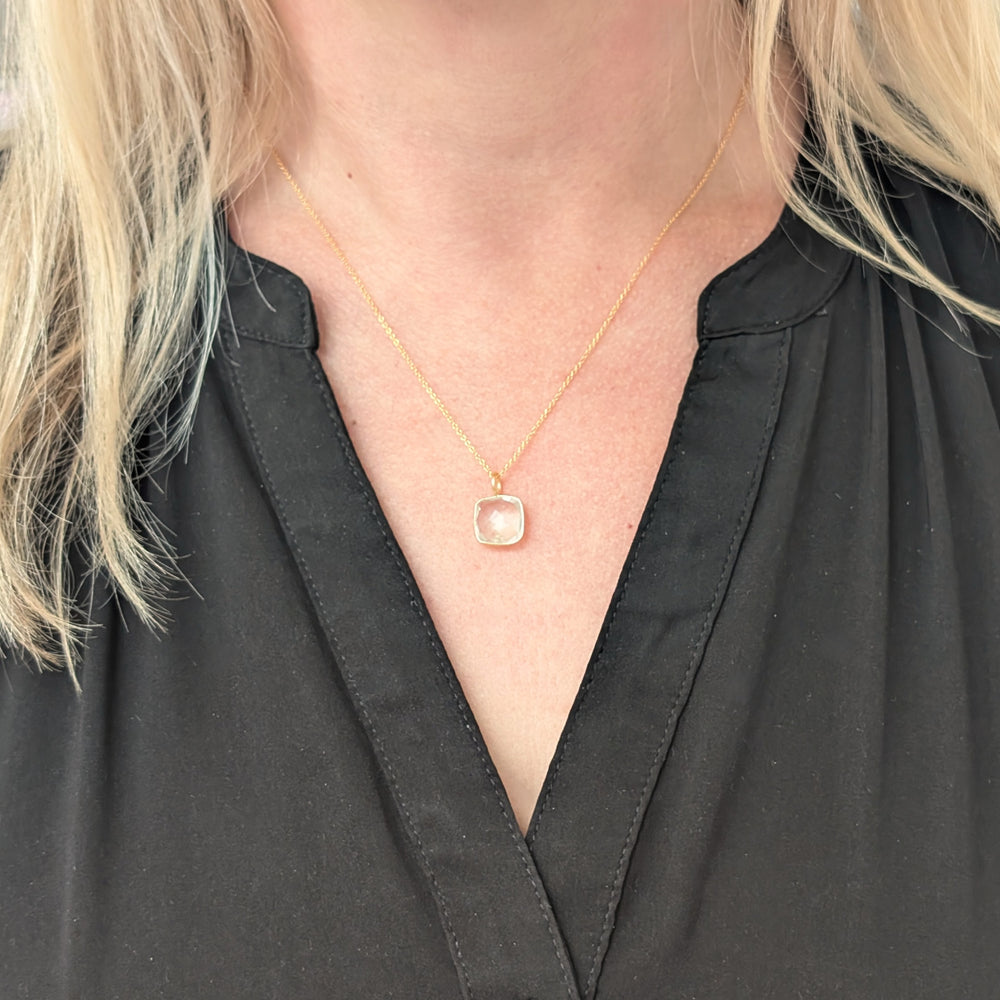 gold white topaz cushion pendant necklace