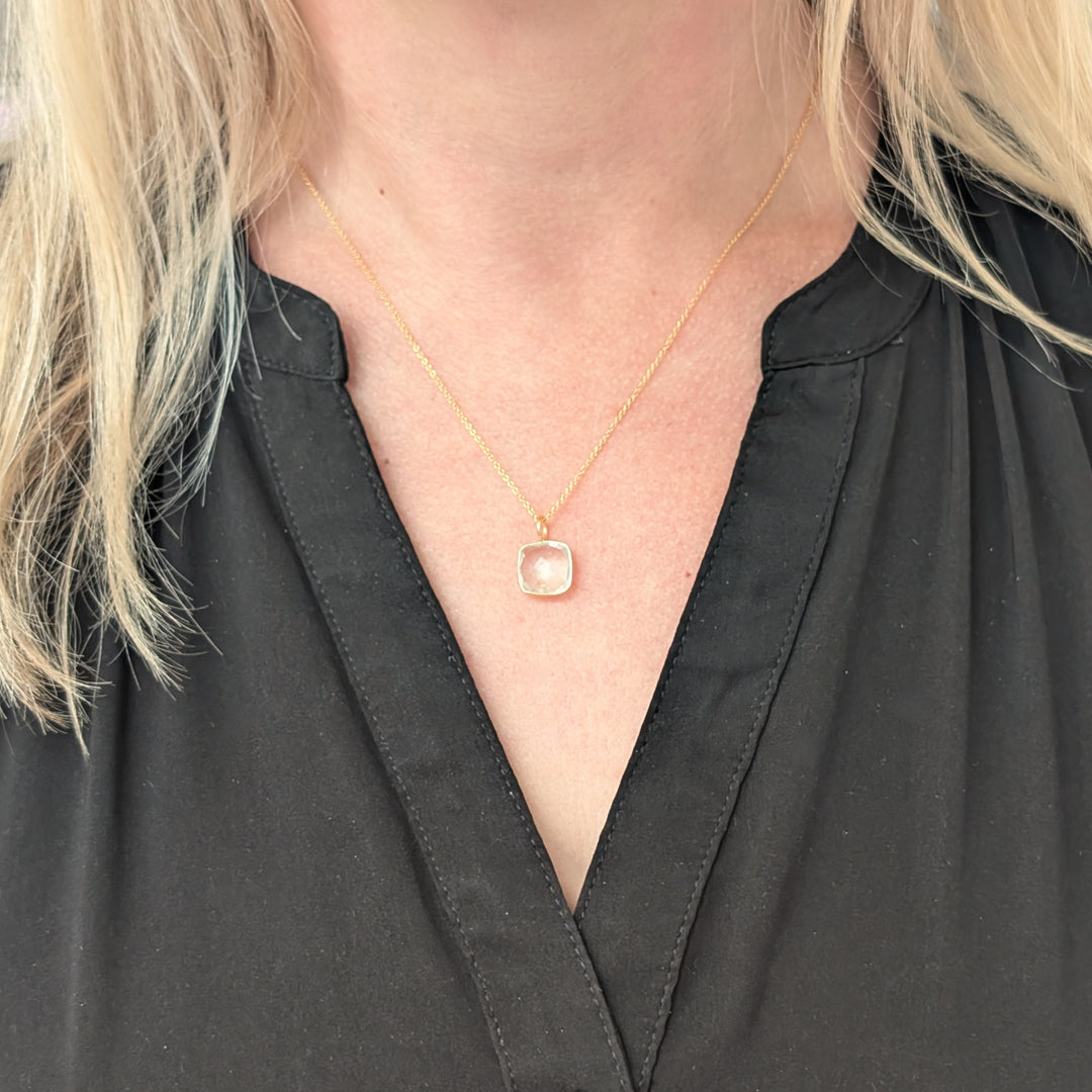 gold white topaz cushion pendant necklace