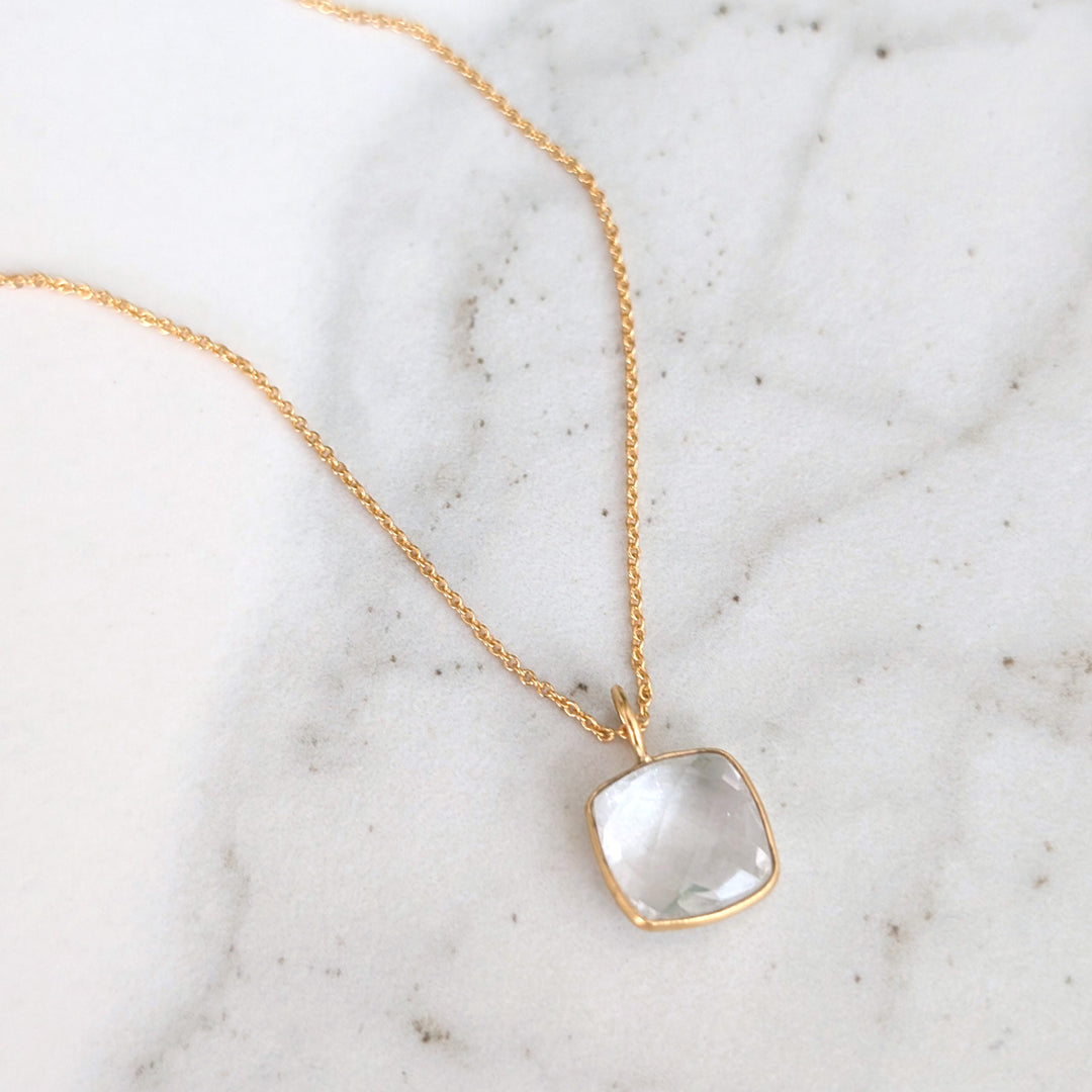 gold white topaz cushion pendant necklace