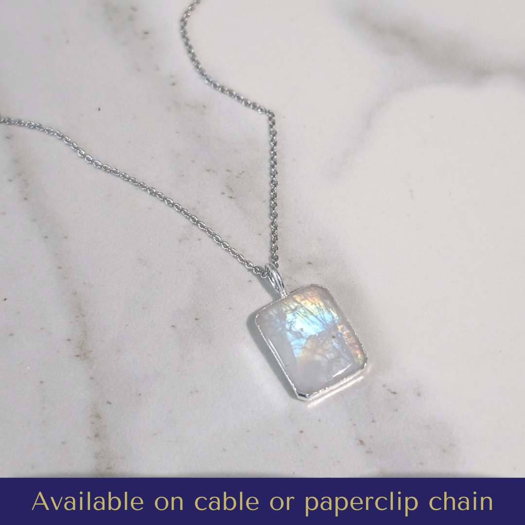 sterling silver moonstone rectangular pendant necklace 