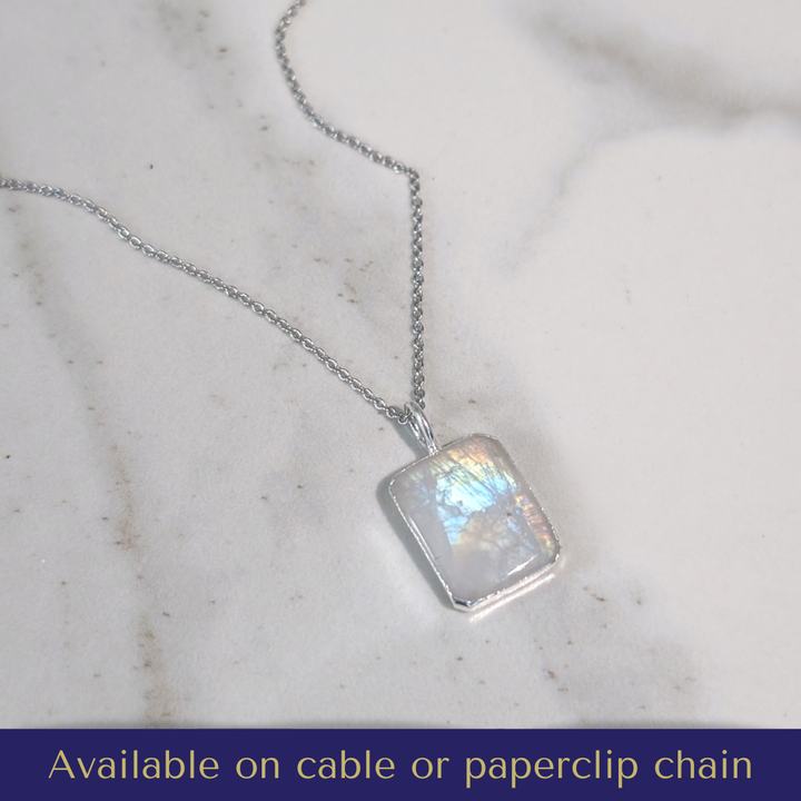 sterling silver moonstone rectangular pendant necklace 
