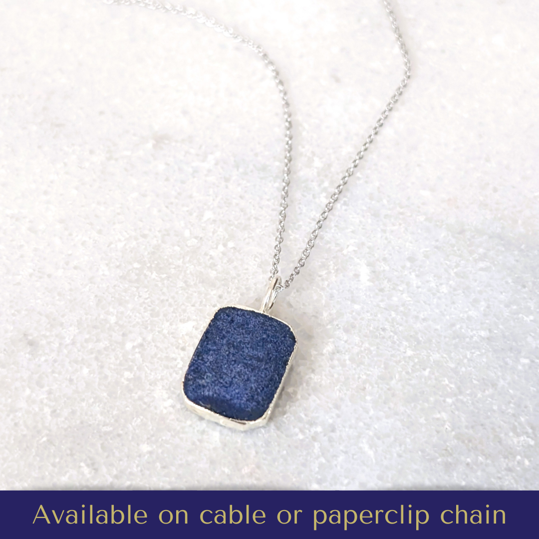 sterling silver lapis lazuli rectangular pendant necklace 