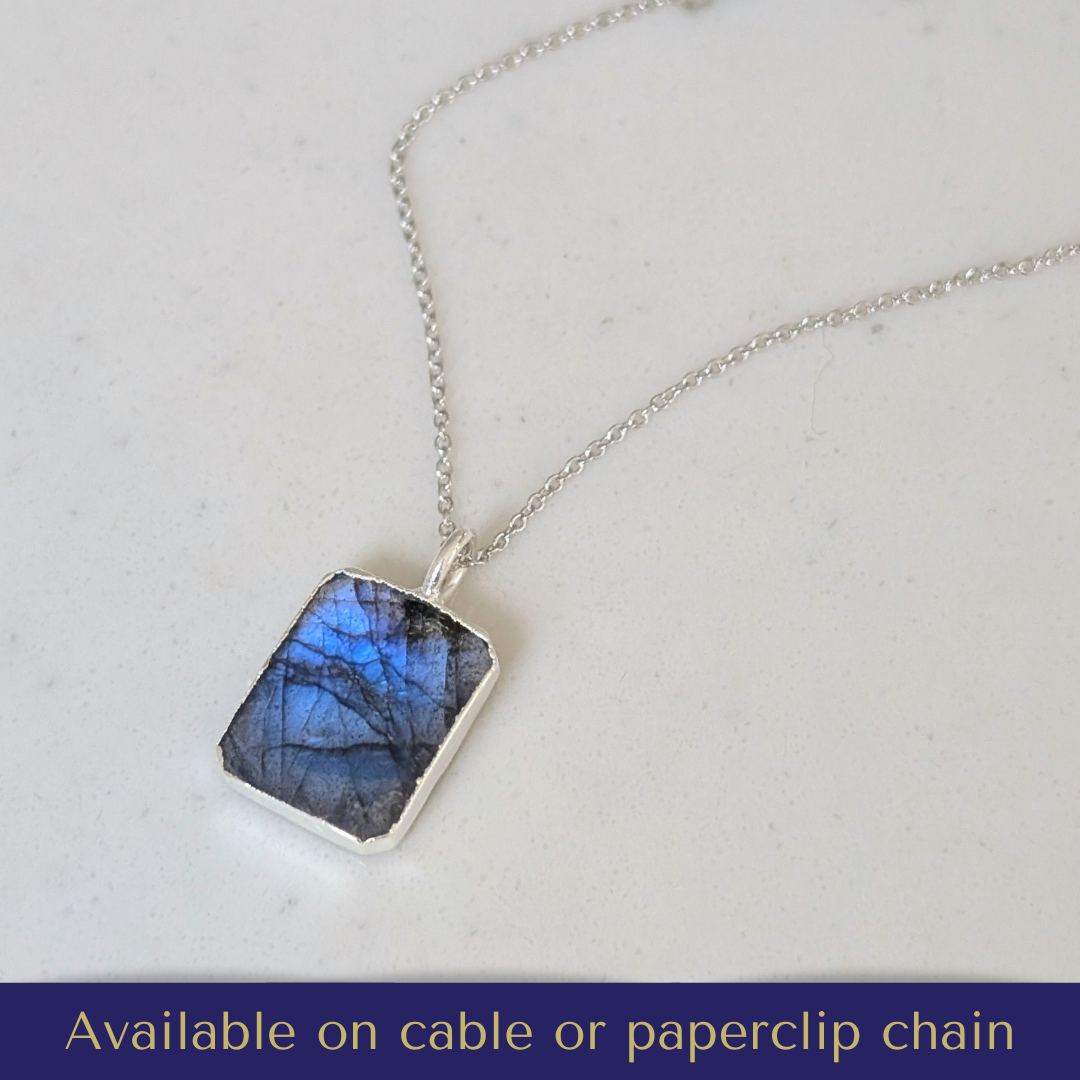 sterling silver labradorite rectangular pendant necklace