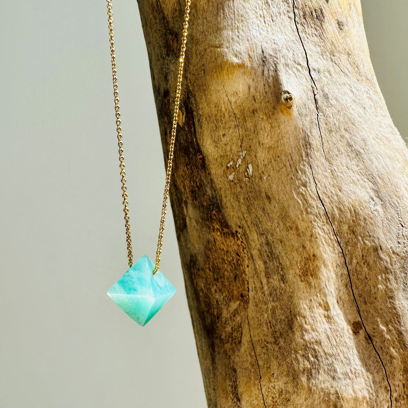 Amazonite Octahedron gold necklace - lapis london