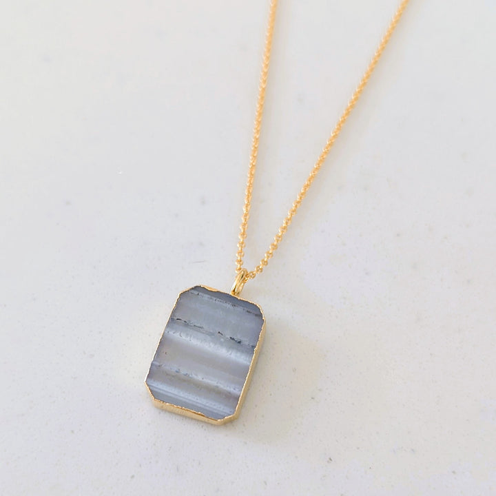 amethyst strata rectangular pendant necklace
