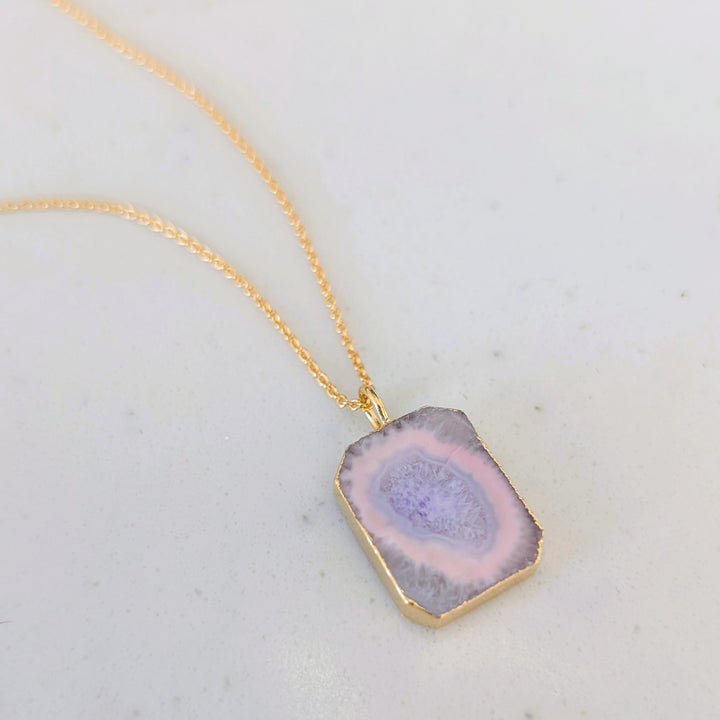 amethyst strata rectangular pendant necklace