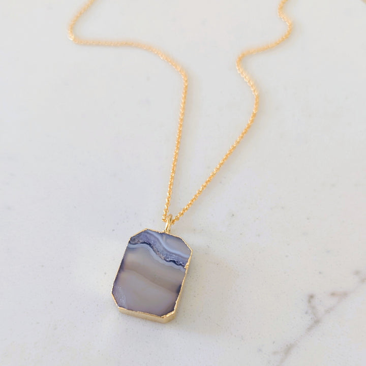 amethyst strata rectangular pendant necklace